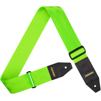 AMUMU Premium Lime Green Guitar Strap with Full Grain Leather, Quick-Fetch Pick Holder & Heavy-Duty Buckles